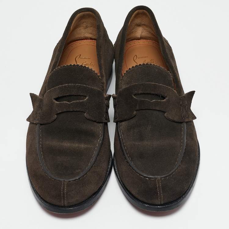 Pre Owned Christian Louboutin Brown Suede Slip On Loafers Size 40