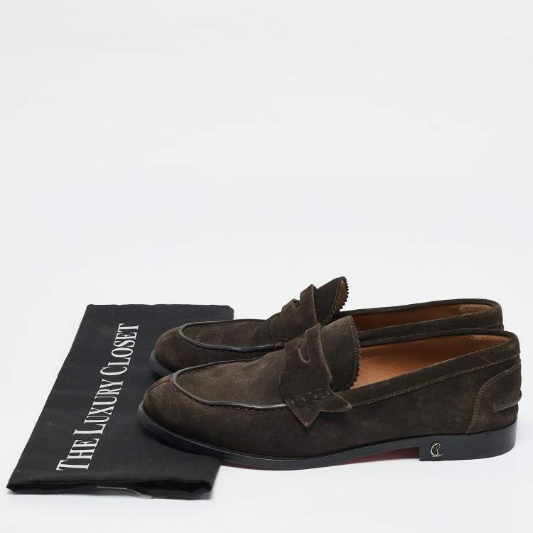 Pre Owned Christian Louboutin Brown Suede Slip On Loafers Size 40