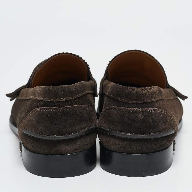 Pre Owned Christian Louboutin Brown Suede Slip On Loafers Size 40
