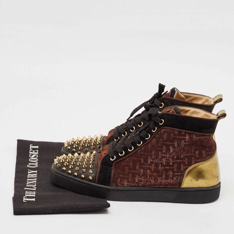Pre Owned Christian Louboutin Multicolor Suede And Leather Louis Spikes High Top Sneakers Size 41