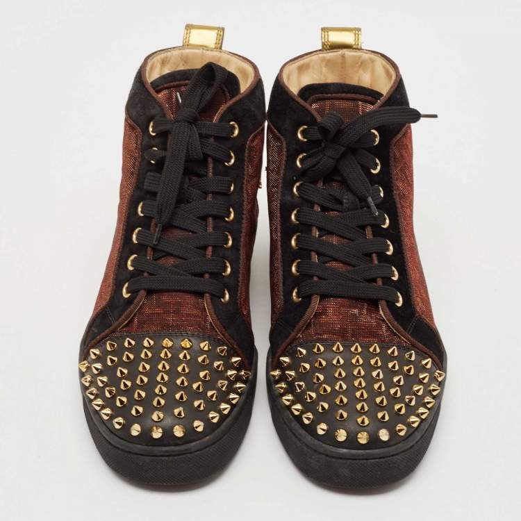 Pre Owned Christian Louboutin Multicolor Suede And Leather Louis Spikes High Top Sneakers Size 41