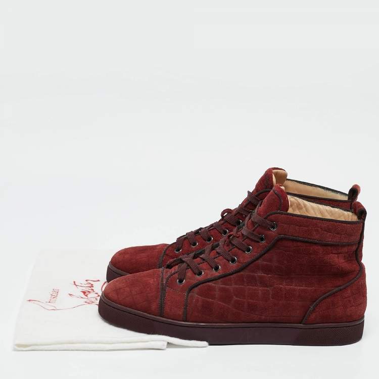 Pre Owned Christian Louboutin Burgundy Croc Effect Suede Louis High Top Sneakers Size 45