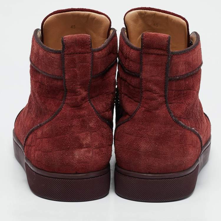 Pre Owned Christian Louboutin Burgundy Croc Effect Suede Louis High Top Sneakers Size 45