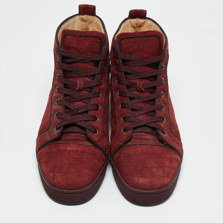 Pre Owned Christian Louboutin Burgundy Croc Effect Suede Louis High Top Sneakers Size 45
