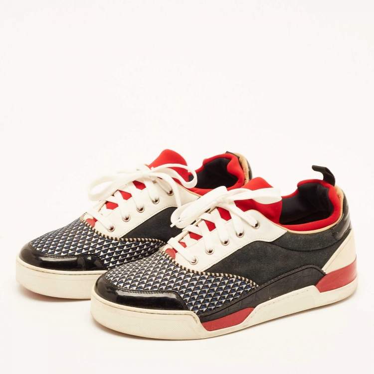 Pre Owned Christian Louboutin Multicolor Fabric and Leather Aurelien Lace Up Sneakers Size 44.5