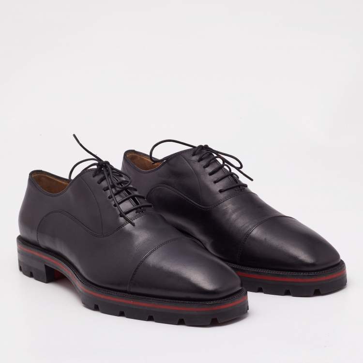 Pre Owned Christian Louboutin Black Leather Lace Up Oxfords Size 44