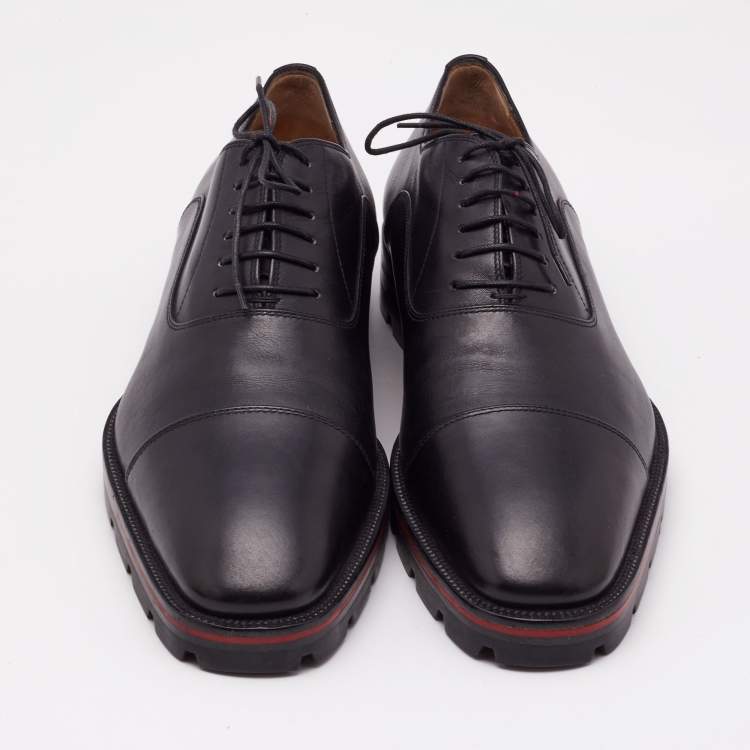Pre Owned Christian Louboutin Black Leather Lace Up Oxfords Size 44