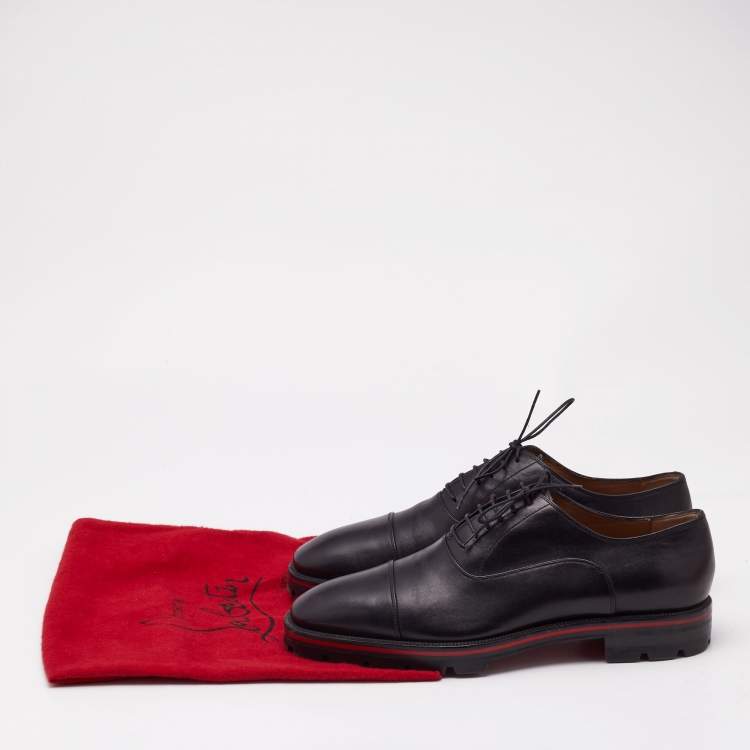 Pre Owned Christian Louboutin Black Leather Lace Up Oxfords Size 44