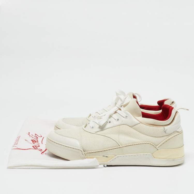 Pre Owned Christian Louboutin White Leather and Canvas Aurelien Sneakers Size 44.5