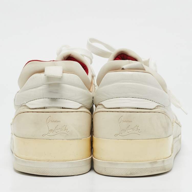 Pre Owned Christian Louboutin White Leather and Canvas Aurelien Sneakers Size 44.5