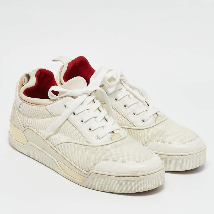 Pre Owned Christian Louboutin White Leather and Canvas Aurelien Sneakers Size 44.5