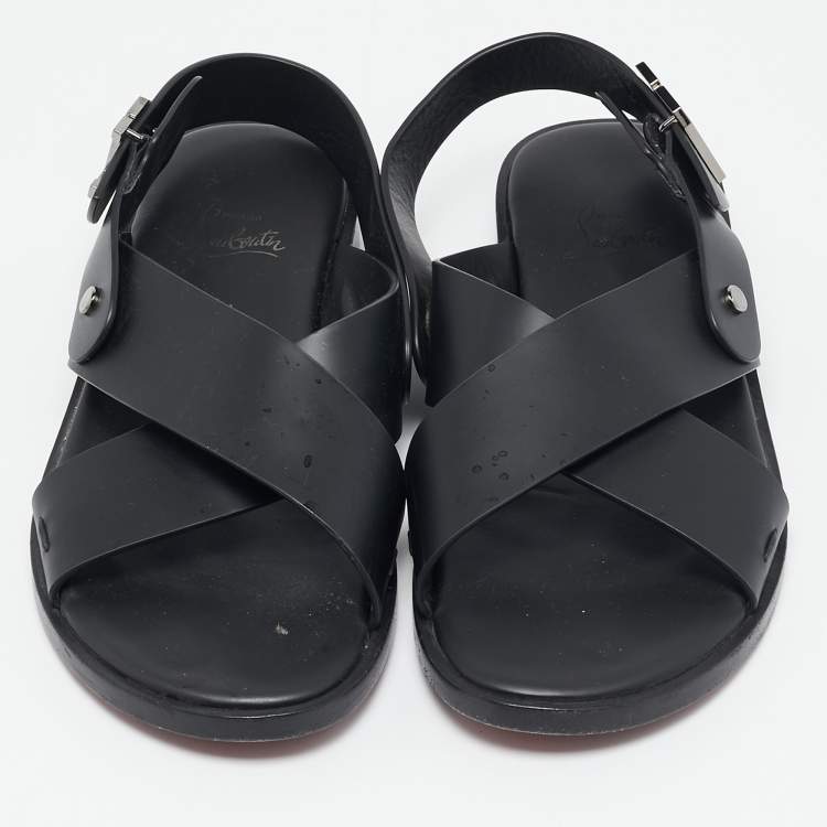 Pre Owned Christian Louboutin Black Leather Slingback Flat Sandals Size 39
