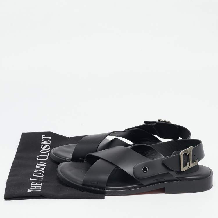 Pre Owned Christian Louboutin Black Leather Slingback Flat Sandals Size 39