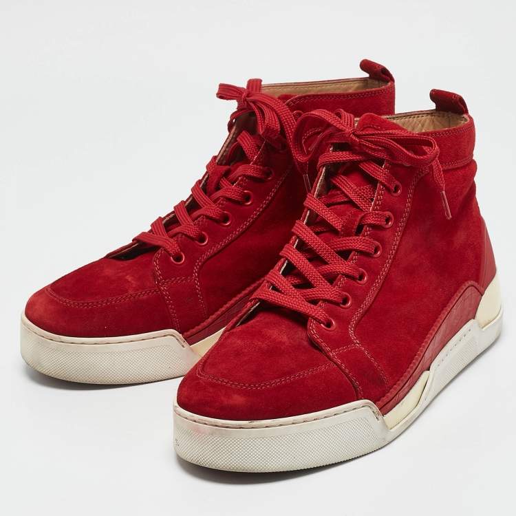 Pre Owned Christian Louboutin Red Suede Rankick High Top Sneakers Size 40