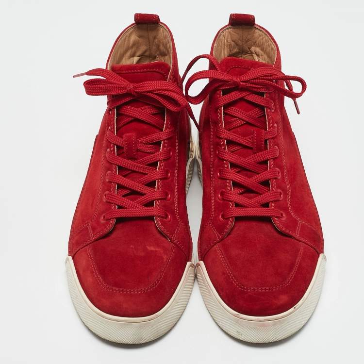 Pre Owned Christian Louboutin Red Suede Rankick High Top Sneakers Size 40