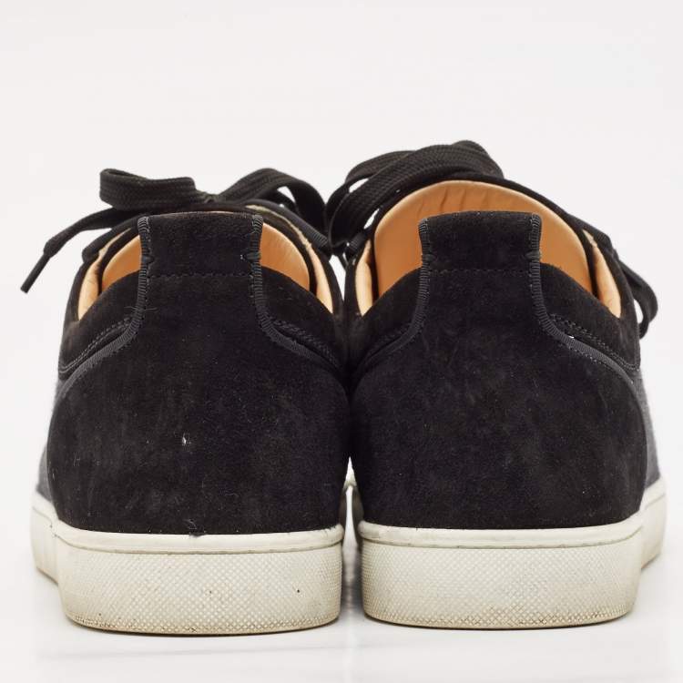 Pre Owned Christian Louboutin Black Suede and Woven Fabric Louis Junior Spikes Orlato Sneakers Size 43.5