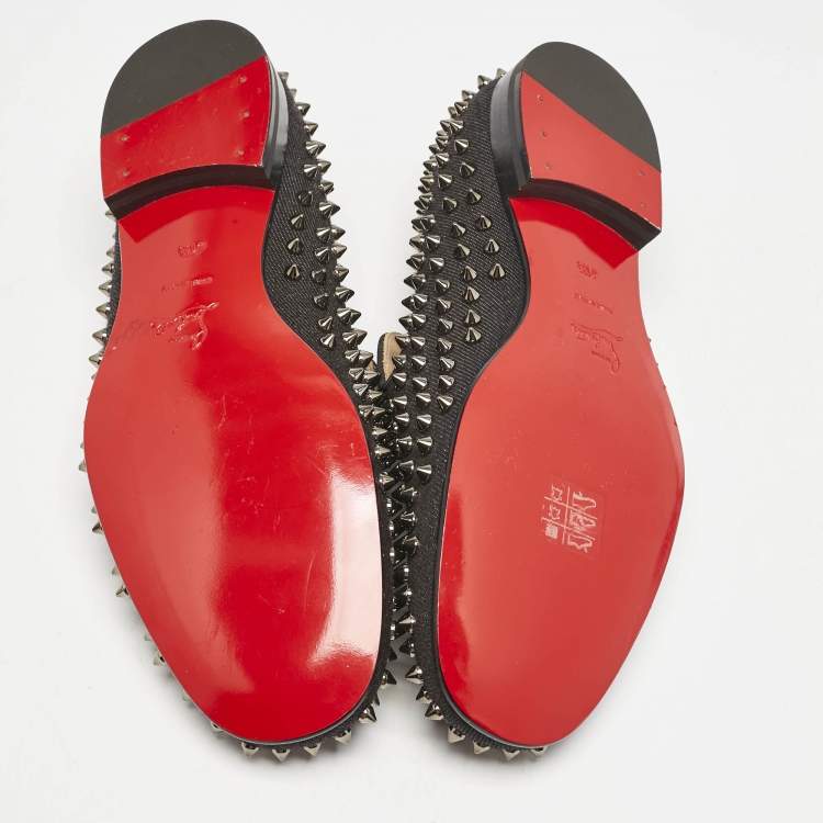 Pre Owned Christian Louboutin Black Canvas Dandelion Spikes Loafers Size 41.5