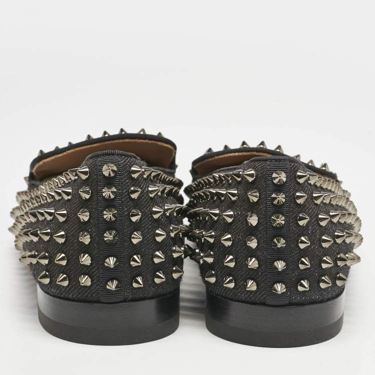 Pre Owned Christian Louboutin Black Canvas Dandelion Spikes Loafers Size 41.5