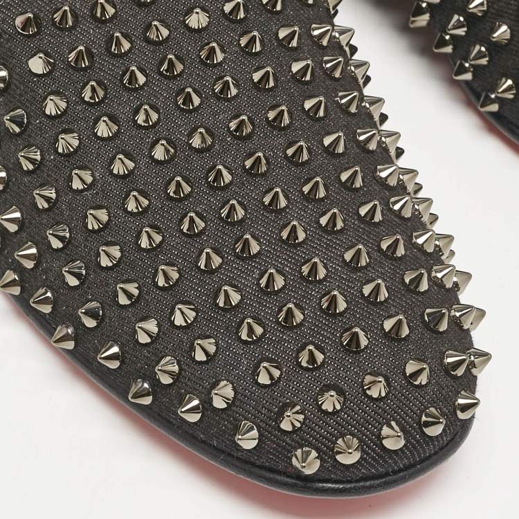 Pre Owned Christian Louboutin Black Canvas Dandelion Spikes Loafers Size 41.5