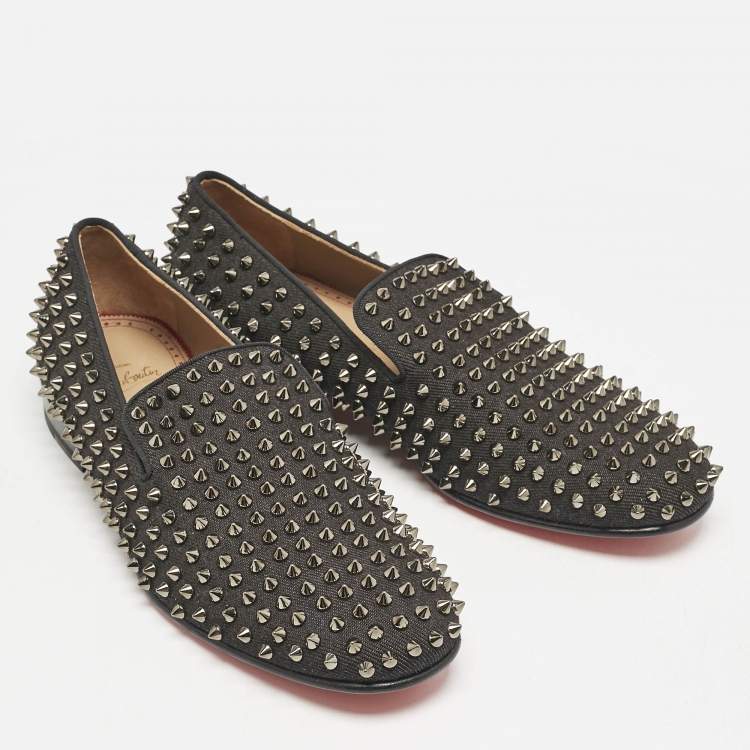 Pre Owned Christian Louboutin Black Canvas Dandelion Spikes Loafers Size 41.5