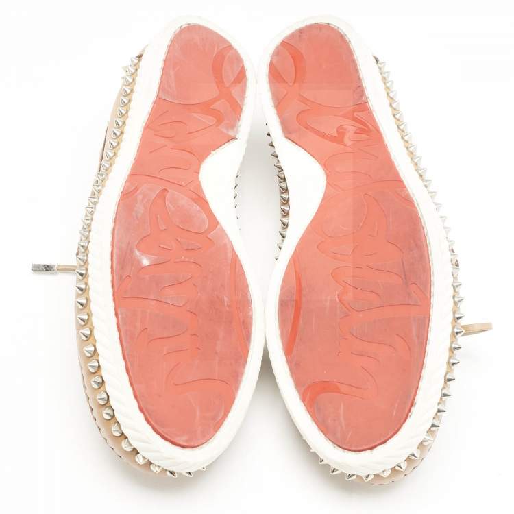 Pre Owned Christian Louboutin Beige Leather Spike Yacht Loafers Size 45