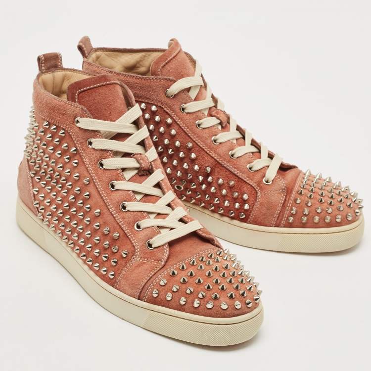 Pre Owned Christian Louboutin Pink Suede Louis Spikes High Top Sneakers Size 44.5