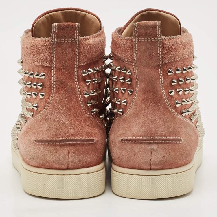 Pre Owned Christian Louboutin Pink Suede Louis Spikes High Top Sneakers Size 44.5