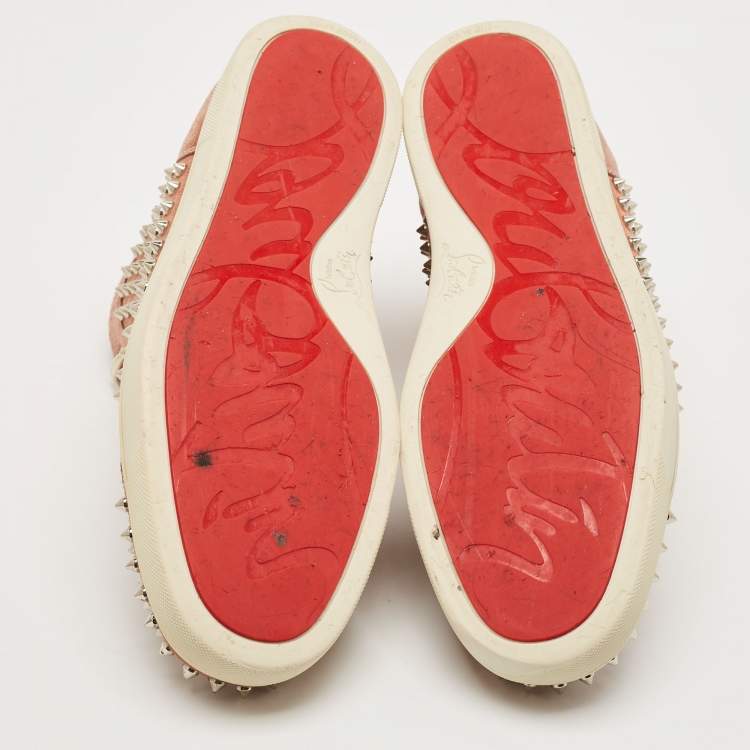 Pre Owned Christian Louboutin Pink Suede Louis Spikes High Top Sneakers Size 44.5