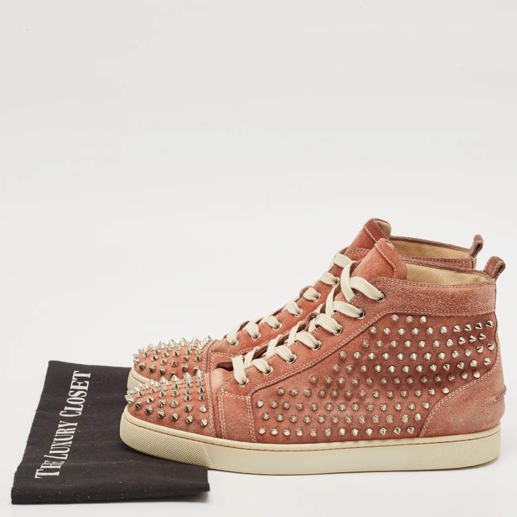 Pre Owned Christian Louboutin Pink Suede Louis Spikes High Top Sneakers Size 44.5