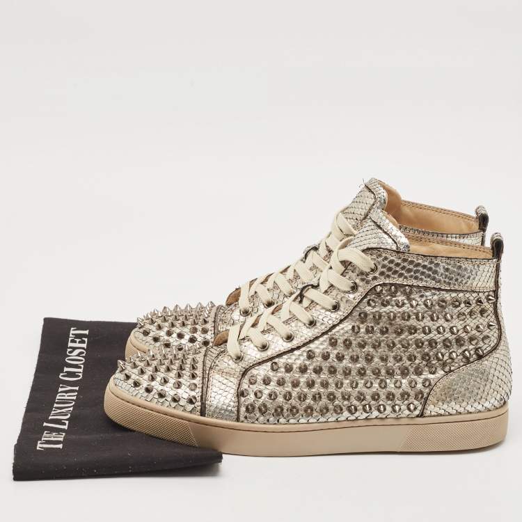 Pre Owned Christian Louboutin White Leather Louis Spikes High Top Sneakers Size 43.5