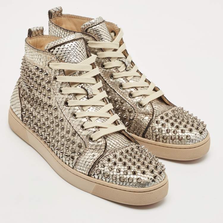 Pre Owned Christian Louboutin White Leather Louis Spikes High Top Sneakers Size 43.5