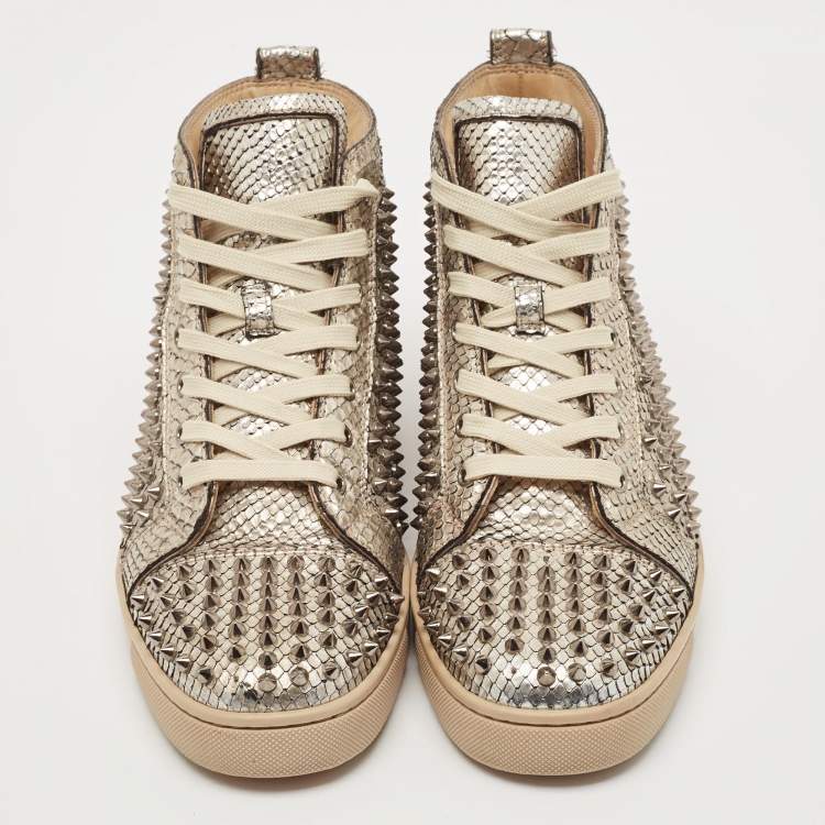 Pre Owned Christian Louboutin White Leather Louis Spikes High Top Sneakers Size 43.5