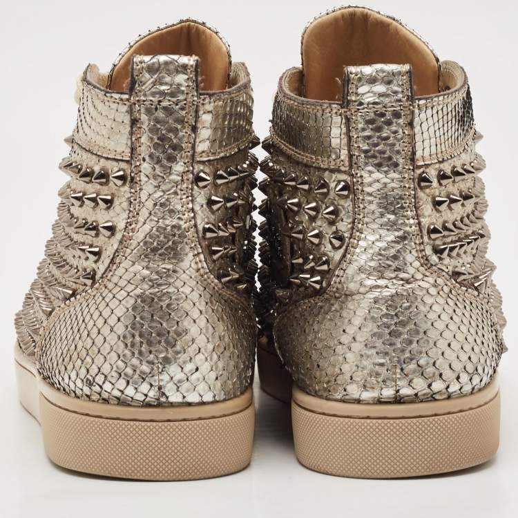 Pre Owned Christian Louboutin White Leather Louis Spikes High Top Sneakers Size 43.5