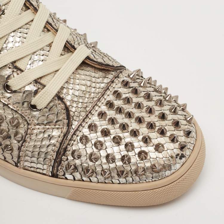 Pre Owned Christian Louboutin White Leather Louis Spikes High Top Sneakers Size 43.5
