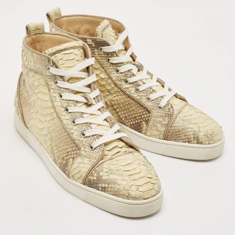 Pre Owned Christian Louboutin Beige Python Leather Rantus Orlato High Top Sneakers Size 44.5
