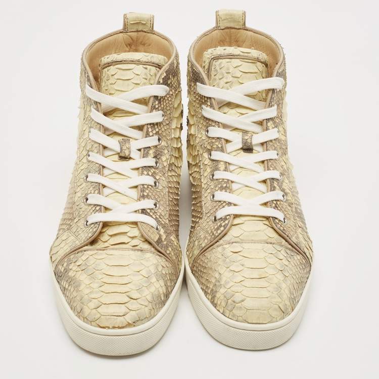 Pre Owned Christian Louboutin Beige Python Leather Rantus Orlato High Top Sneakers Size 44.5