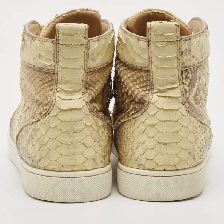 Pre Owned Christian Louboutin Beige Python Leather Rantus Orlato High Top Sneakers Size 44.5