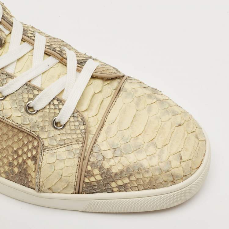 Pre Owned Christian Louboutin Beige Python Leather Rantus Orlato High Top Sneakers Size 44.5