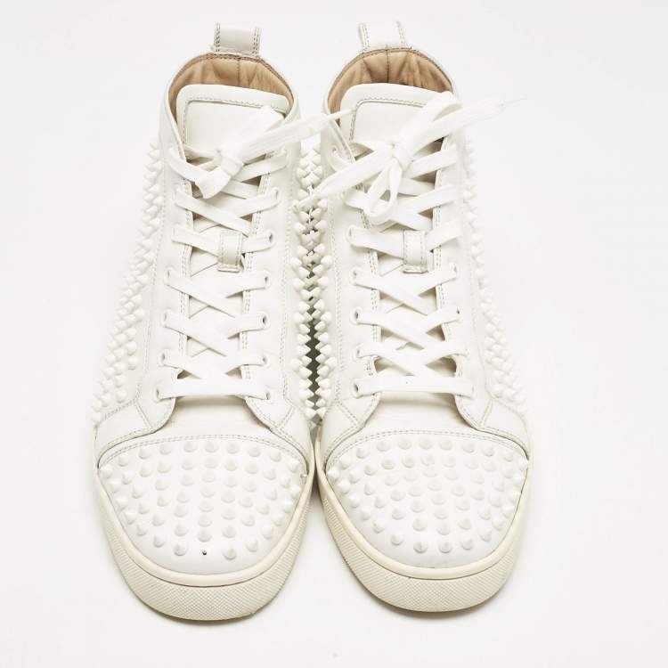Pre Owned Christian Louboutin White Leather Louis Spike High Top Sneakers Size 44.5 