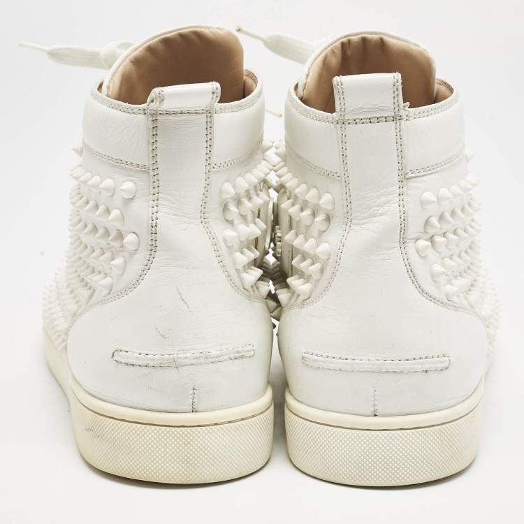 Pre Owned Christian Louboutin White Leather Louis Spike High Top Sneakers Size 44.5 