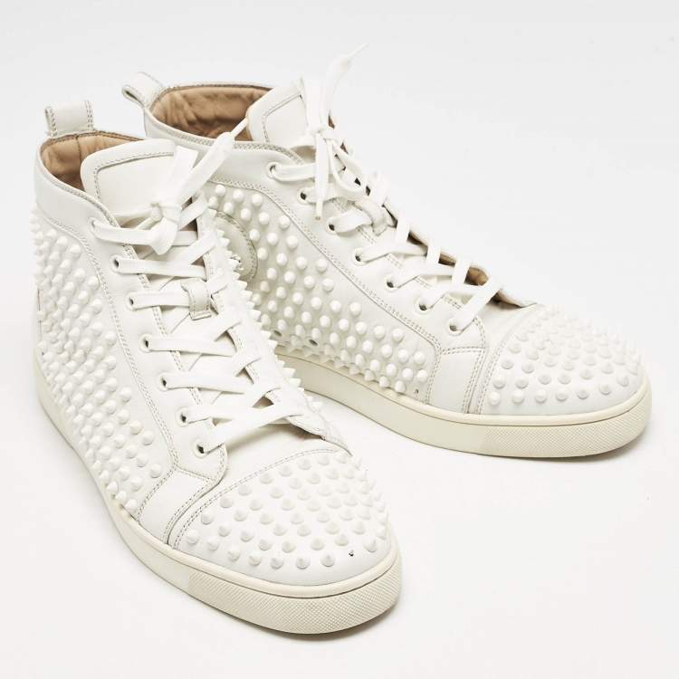 Pre Owned Christian Louboutin White Leather Louis Spike High Top Sneakers Size 44.5 