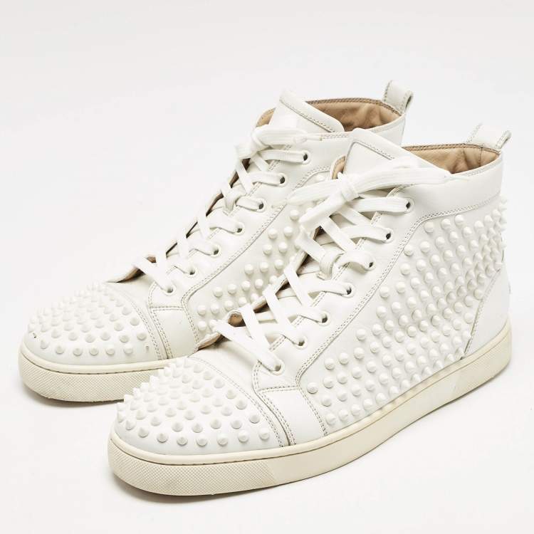 Pre Owned Christian Louboutin White Leather Louis Spike High Top Sneakers Size 44.5 