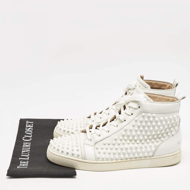 Pre Owned Christian Louboutin White Leather Louis Spike High Top Sneakers Size 44.5 