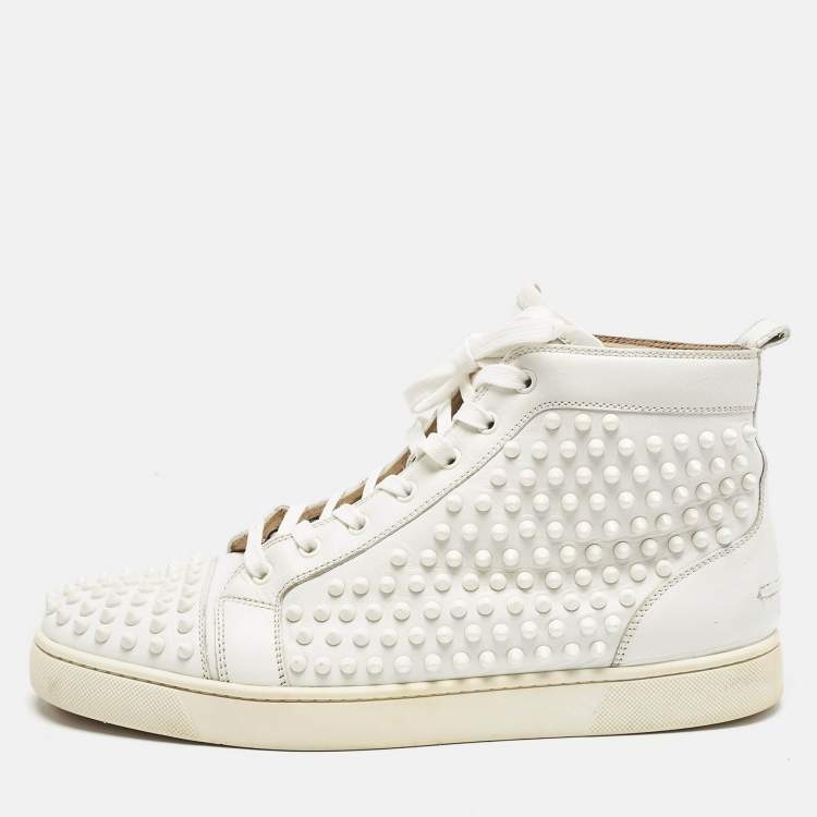 Pre Owned Christian Louboutin White Leather Louis Spike High Top Sneakers Size 44.5 