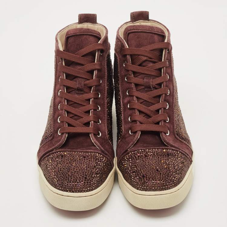 Pre Owned Christian Louboutin Purple Suede Strass Louis High Top Sneakers Size 44.5