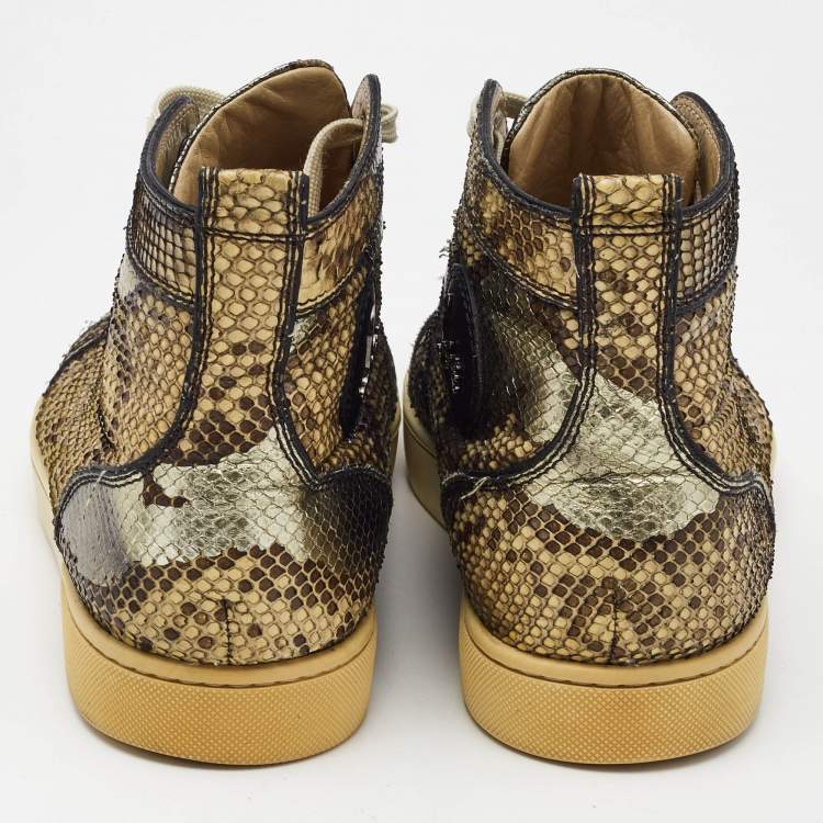 Pre Owned Christian Louboutin Beige Python Leather Rantus Orlato High Top Sneakers Size 44