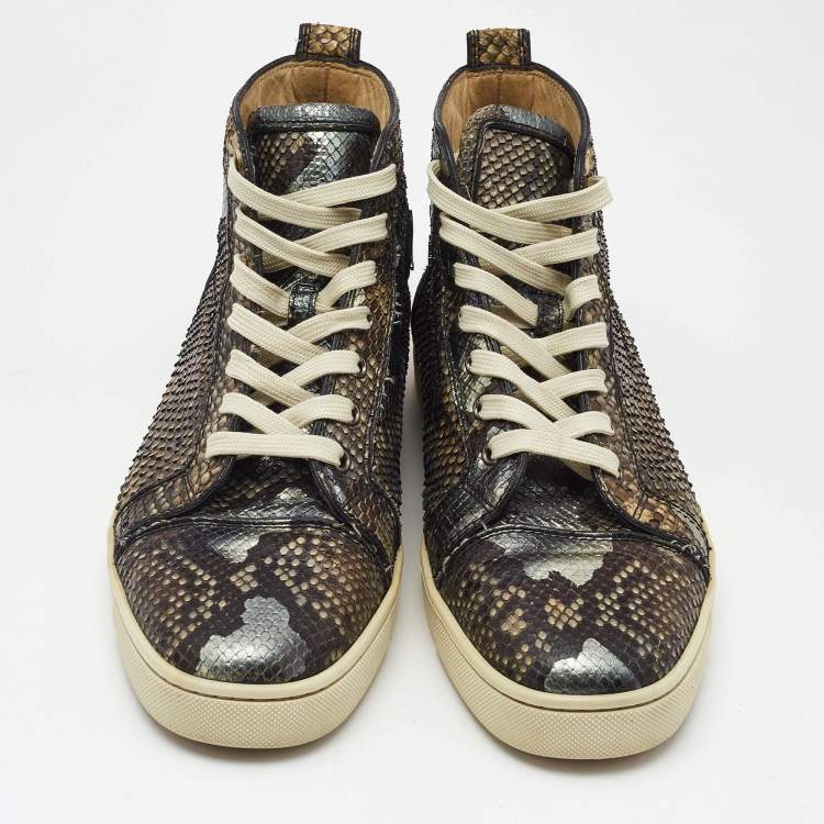 Pre Owned Christian Louboutin Beige Python Leather Rantus Orlato High Top Sneakers Size 44