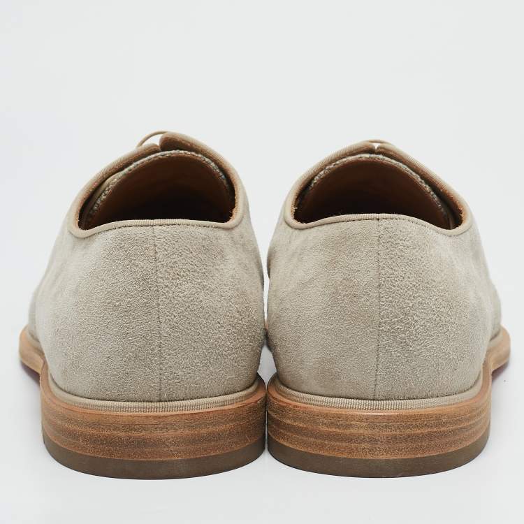 Pre Owned Christian Louboutin Grey/Beige Suede and Leather Oxfords Size 44.5