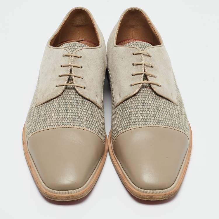 Pre Owned Christian Louboutin Grey/Beige Suede and Leather Oxfords Size 44.5