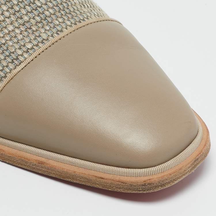 Pre Owned Christian Louboutin Grey/Beige Suede and Leather Oxfords Size 44.5